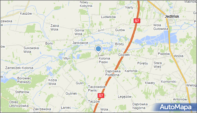 mapa Kolonia Piaski, Kolonia Piaski gmina Zakrzew na mapie Targeo